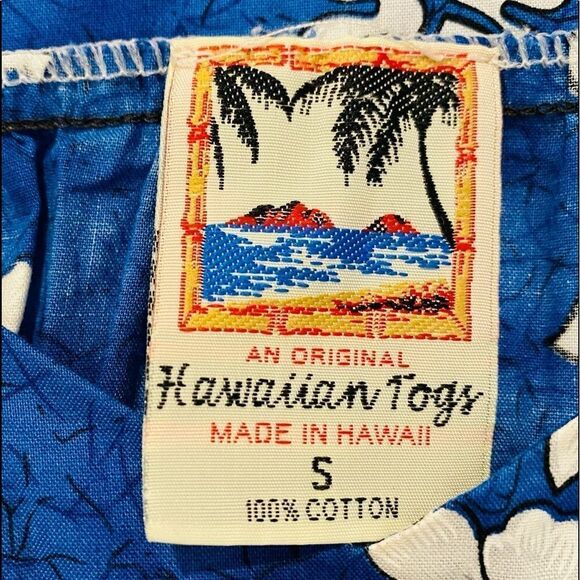 Hawaiian Togs Vintage Blue Tropical Flare Hem Dress w/Pocket Size Small - Picture 5 of 5